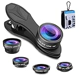 APEXEL 5-in-1 Handy-Objektiv-Set,0.63X Weitwinkelobjektiv und 15X Makroobjektiv + 198° Fischaugenobjektiv + CPL + 2X Teleobjektiv, kompatibel mit den meisten Smartphones
