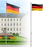 ROSEJANE 6,50m Alu Fahnenmast 6 Rohre Höhenverstellbar Deutschlandfahne Fahnenstange Bodenhülse 60cm Seilzubehör