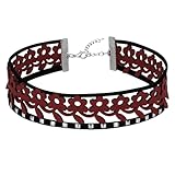 Epinki Choker-Halskette Hohl Blumen mit Niete Tattoo Halsband Samt Kette für Frauen, Rot, 32.2CM