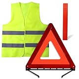 Henjunu 2in1 Warndreieck kfz Warnwesten Set,Reflektierend Notfalldreieck,Klappbares Warndreieck Auto Warnwesten, mit Aufbewahrungskoffer, Schneller Aufbau, Leicht und Effektiv für Auto Motorrad