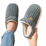 ZSHDTKWB Plüsch Hausschuhe Winter Weiche Hausschuhe Für Frauen Männer Winter Indoor Fluffig Warm Fuzzy Haus Hausschuhe Outdoor Fuzzy-grau 1-38-39(fit37-38)