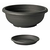 Euro3plast Olimpo Blumenschale mit Untersetzer in rund 20, 25, 30, 35, 40, 45, 50, 60 cm in anthrazit Terra Taupe (35 cm, Anthrazit)