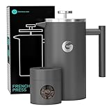 Coffee Gator French Press Kaffeemaschine 1 Liter plus Travel Jar Kanister, Doppelwandig Isoliert Edelstahl Kaffeebereiter, Tragbare Heiße Kalte Brühe Teekanne für Haus Büro Küche Camping Outdoor