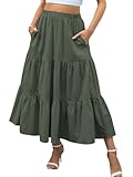 Zeagoo Maxirock Damen Lang Elegant Hohe Taille Rocke mit Taschen Casual Einfarbig Strandrock mit Taschen Armeegrün M