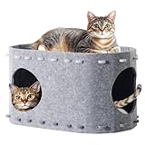SOLVIEW Katzenhöhle Filz, Katzenbett Höhle, 2 Schicht Katzenhaus für Katzen Vier Jahreszeiten, Langlebigkeit Katzenhaus Indoor große Katzen, Winterfest, 58T x 33B x 30Hcm，Grau
