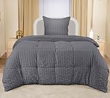 Utopia Bedding Seersucker Bettwäsche 135x200 Set - Mikrofaser Polyester Bettbezug 135x200 cm + 1 Kissenbezug 80x80 cm - Grau