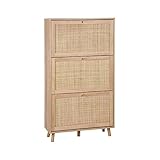 Schuhschrank mit 3 Klappen und Rohrgeflecht, Bohème, B 75 x T 26 x H 131cm