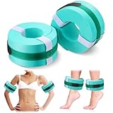 RoundFunny Schaumstoff-Schwimmmanschetten, Wasser-Aerobic-Schwimmring mit abnehmbarem Klettverschluss, Fitness-Workout-Set für Schwimmen, Fitness, Training, Pool, Training, Aquamarin, 2 Stück