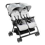 Chicco OHlalà Twin Geschwisterwagen von Geburt bis 15 kg,Kinderwagen für Zwillinge und Geschwister,Verstellbarer Faltbarer Zwillingsbuggy,Regenschutz und Ausziehbares Verdeck,Silber,1 Stück (1er Pack)