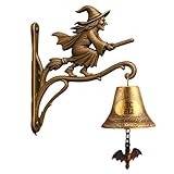 Halloween Hexe Türklingel Vintage Türglocke Hexe Glocke zum Aufhängen, Wandmontage Hexenglocke mit Besen, Dekorative Gothic Gartenglocke für Veranda, Garten, Haustür