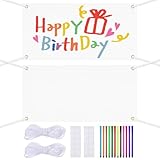 XSHAO® 2 Stk Groß Leeres Banner Selbst Gestalten, 200 x 100 cm Blanko Banner Weiß mit 6m Hängendem Seil und 12 Textilstifte in Verschiedenen Farben für Geburtstag DIY Painting Outdoor