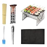 Tragbarer Holzkohlegrill, Holzkohlegrill für Grill - Kleine Campinggrills aus Edelstahl - Faltbarer Grillrost, Werkzeugset für Outdoor Kochen Camping