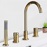 Schwanenhals Wannenarmatur mit Umsteller und 360° drehbarem Auslauf, Chrom und Schwarz Finish, Duschfunktion