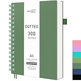 RETTACY Notizbuch A5 Dotted, Bullet Journal Spiral-Notizbuch Gepunktet mit 300 Seiten, Softcover Ringbuch 100 g/m² Dickes für Frauen Männer Arbeit Büro Schule, 14.5 x 21cm - Dunkelgrün