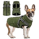 Woiil Hundemantel Hundejacke Wintermantel für Kleine Hunde, Hundemantel Winter mit Geschirr, Hunde Wintermantel Ärmellose Baumwolle Gepolsterte Weste Wasserdicht Warme Reflektierend, Armeegrün S