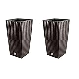 PAFEN 2in1 Gartenset Pflanzkübel Rattan-Optik Blumentopf inkl. Einsatz 11L Pflanzenbehälter Kunststoff 4 Farben 26x26cm (Umbra)
