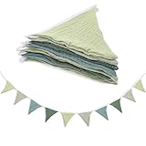 JIYIN Girlande Wimpelkette, 286cm, Mehrfarbig mit Grün, Baumwolle, Kinderzimmer, Party Deko, Festival