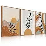 BINCUE Boho Abstrakte Wandkunst,Gemälde Mitte Jahrhundert,Geometrische Linien Illustrationen Wandbilder,Moderne Dekoration fur Wohnzimmer Schlafzimmer Kunstwerk Dekoration,Rahmen,30x40cm*3