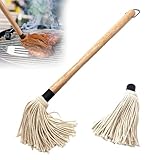 28.5CM Lang BBQ Mops Pinsel BBQ Pinsel Basting Mop Grillpinsel Küchenpinsel Backpinsel Sauce Soßen Marinaden Grillbürste mit Holzgriff und 1 Ersatz Köpfe Holzgriff Grill Mop zum Kochen Braten Grillen