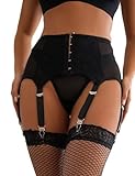 Strapsgürtel Breit Damen Sexy Große Größen Spitze Strapsen Dessous Set Strumpfhalter für Mollige Frauen Strapshalter Garter Belt Strumpfgürtel Strumpfband Retro Hüfthalter mit 6 Strapse Schwarz,XL-XXL
