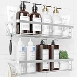 Kitsure Duschablage ohne Bohren - 2 Stück rostfreie Badezimmer Organizer, schnell trocknende Badregal, mit großer Kapazität, langlebige Shampoo Halterung für Dusche aus Edelstahl, Large, Silber