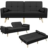 Yaheetech Klappsofa Couch mit Verstellbarer Rückenlehne, Loungesofa Liegefläche 163 x 106 cm, fürs Wohnzimmer/Schlafzimmer/Gästezimmer, Schwarz