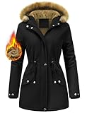 Vijamiy Winterparka Damen Warm Gefüttert Fleece Winterjacke Wasserdicht Wintermantel Winddicht Kapuzenmantel Mit Fell Lange parka(Schwarz,M)
