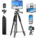 Handy Stativ, Upgrade 165cm / 65' Kamera Stativ für Smartphone iPad, 360° Drehung Tragbar Tripod mit Fernauslöser Kompatibel für Tablet, Alle Handy, iPhone, Samsung, Camera, Gopro