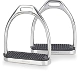 Equinate Steigbügel Luna 12cm Edelstahl - Mit Anti-Rutsch Trittfläche aus Gummi - Für Erwachsene und Kinder - 2 Stück