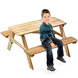 KADAX Kinder-Picknicktisch mit Bänken, Kindermöbel für Picknick, Kindertisch aus Holz, Picknick-Set für Garten, Kindersitzgarnitur aus Holz, Kindersitzgruppe (Natural)