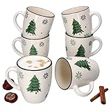 MamboCat Weihnachtsbaum 6er Set Kaffeebecher I 300 ml I 6 Personen I Becher für Weihnachten mit Tannenbaum & Schneeflocken I Steingut-Tasse für Glühwein, Punsch, Feuerzangenbowle I Mug, X-Mas
