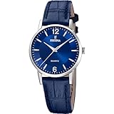 Festina Damen Uhr Analog Leder Blau - Quarzwerk - Mineralglas hochresistent - Elegant klassisch Vintage F20691/4