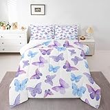 Homemissing Mädchen Schmetterling Steppbett Blau Lila Bettdecke 135x200cm für Kinder Teens Chic Schmetterlinge Steppdecke Ästhetische Schlafzimmer Dekor 2 Stück