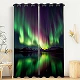 Blickdichte Vorhänge Mit Ösen Gardinen 2Er Set, Verdunkelungsvorhang Pflegeleicht Vorhang, Ösenvorhang Für Schlafzimmer Wohnzimmer (H175Xb140, Geheimnisvolle Aurora Seeblick)