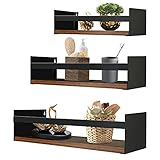 EYMPEU Wandregal 3er Set, Wandregal Holz mit Metall, Geeignet für Küchen Bäder Wohnräume Büro, Zur Aufbewahrung von Gewürzgläsern Toilettenartikeln Vasen usw, 40CM