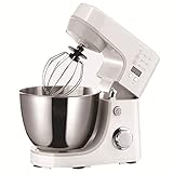 Edelstahl-Mixer, Mixer und Teig verbinden Elektrischer Standmixer, 8 Geschwindigkeiten, elektrischer Küchenmixer, Schneebesen, Knethaken, Flachrührer for Backen, Buttern, Kuchen und Kekse – Weiß