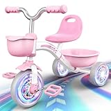 Braxel Laufrad Dreirad ab 2 Jahre, Kinderfahrrad mit Leuchtende Räder, 3-Ebene Verstellbaren Sitz bis 35 kg, Kinderspielzeug Outdoor Spielzeug ab 2 3 4 5 Jahre Geburtstag Geschenke für Mädchen
