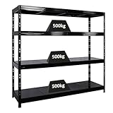 PROREGAL Profi Schwerlastregal Rhino EXTRA BREIT schwarz HxBxT 180x200x60cm Fachlast 500kg 4X Stahlplatten-Ebenen Garagenregal, Lagerregal, Steckregal, Weitspannregal