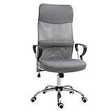Vinsetto Bürostuhl, Gamingstuhl, Stuhl mit Rollen, Ergonomischer Drehstuhl, Sitzhöhenverstellung, Schaumstoff, Leinen, Grau, 58,5 x 66 x 115-124 cm