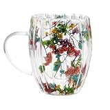 Jlobnyiun Getrocknete Blumen Glasbecher - Klare doppelwandige Kaffeetassen, Trinkbecher mit Henkel | Glasbecher mit Trockenblumen für heiße und kalte Getränke, el-Gläser