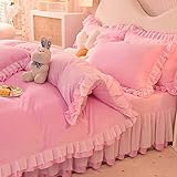 Teddybär-Fleece-Bettwäsche-Set, doppelseitiges Flanell-Betttuch, Bettrock und Bettbezug für Winter-Mädchen-Bettwäsche, gemütliches Geschenk für Freunde und Frauen