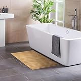 DE-COmmerce Badteppich aus Bambus Lines Nature 40 x 50 cm Badematte Badvorleger Duschmatte rutschhemmend