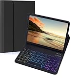 NUWONAYA Tastaturhülle für Galaxy Tab S9 FE 11 Zoll / Tab S9/S8/S7 11 Zoll, schlank, leicht, 7 Farben, Regenbogen-Hintergrundbeleuchtung, abnehmbare magnetische Tastaturabdeckung mit S-Stifthalter