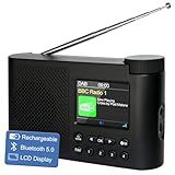 Tragbares DAB Radio Klein, DAB Plus Radio mit Bluetooth, Kofferradio Akku, Mini küchenradio Batteriebetrieben, Digitalradio Alarm, Sleep Timer, 40 Voreingestellte Sender, Großes 2,4-Zoll Display