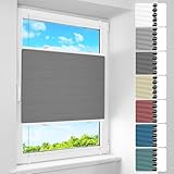 BelleMax Wabenplissee ohne Bohren verdunkelung Thermo plissee klemmfix, Grau-weiß 75x130cm(BxH), 100% Blickdicht verdunklungsplissee, Schallschutz Sonnenschutz Doppelplissee für Fenster