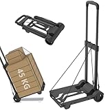 LZQ Sackkarre Klappbar,Transportwagen mit 2 Häkchen und 2 Räder,Faltbarer Rollwagen für Einkaufen,Camping,Transport von Reiseartikeln,bis 45kg Tragraft