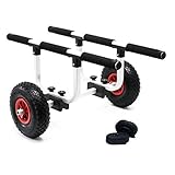 Wiltec Verstellbarer Alu Kanuwagen bis 90 kg, Transportwagen für Boote, Kanus und Kajaks, Surfwagen mit Polstern, ⌀26 cm PU-Räder & Gurtbändern