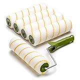 Colorus 5 x Gelbfaden Farbroller Set | Malerwalze 25 cm | Farbwalze Streichset Wandfarbe u. Decke | Malerrollen Steckbügel | Farbrolle für Renovierung Teleskopstange Malerzubehör aufsteckbar