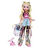 Monster High Lagoona Blue Puppe in Mesh-T-Shirt und Cargohose mit Haustierfisch Neptuna und Accessoires wie Rucksack, Snack und Notizbuch, HXH75