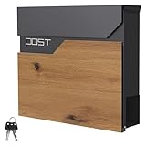 ML-Design Briefkasten Anthrazit-Holzoptik Edelstahl pulverbeschichtet, 37x37cm, Postkasten mit Zeitungsfach, Abschließbar 2 Schlüssel, Design Wandbriefkasten mit Zeitungsrolle, Mailbox für Wandmontage